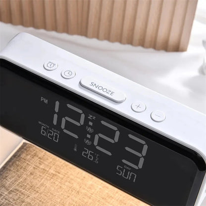 Wireless Charging LCD Alarm Clock Wireless Phone Charger Creative 3 in 1 Bedside Lamp For Iphone