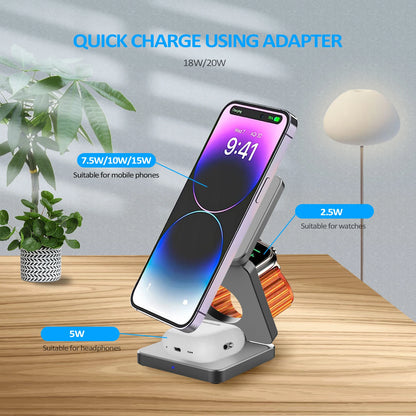 15W 3 in 1 Magnetic Wireless Charger Foldable Phone Charger Holder for iPhone 15 14 13 12 Samsung S23 S22 AirPods 3 Pro iWatch 8