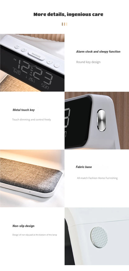 Wireless Charging LCD Alarm Clock Wireless Phone Charger Creative 3 in 1 Bedside Lamp For Iphone